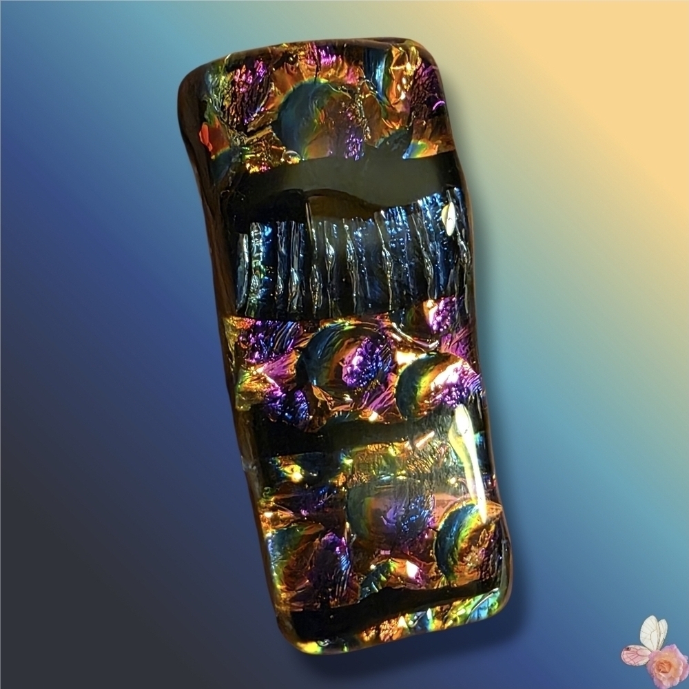 Handmade Dichroic Fused Glass Pendant | Iridescent Rainbow Art Jewelry 248LLB